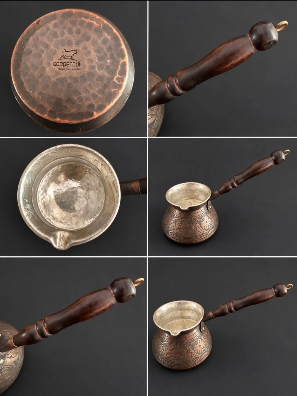 CopperBull Turkish Copper Coffee Pot Cezve Ibrik Hand Engraved 4” never used